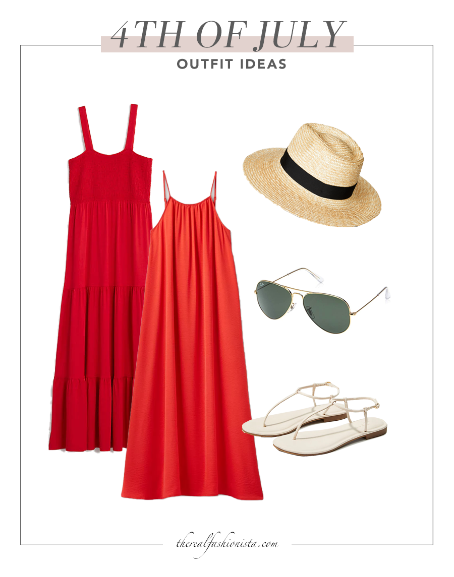 solid red maxi dress outfit idea for 4th of july
