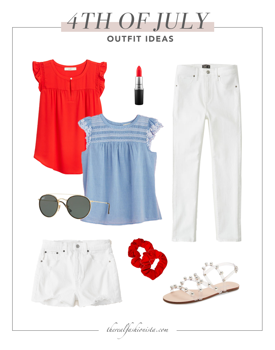 cute 4th of july outfit ideas with white jeans and shorts