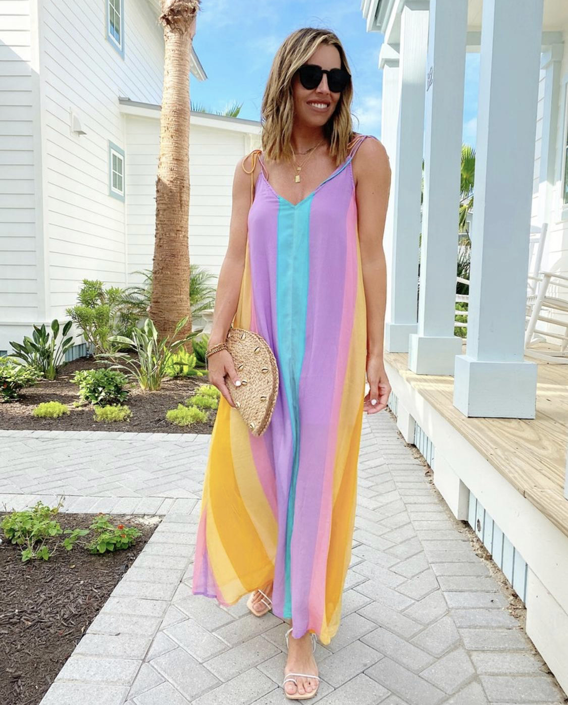 fashion blogger wearing cary colorblock maxi resort vacation summer dress