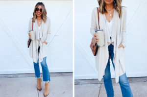 dallas fashion blogger wearing barefoot dreams cardigan and mother high waist jeans