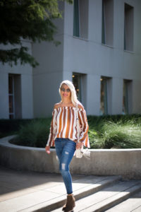 Aviator sunglasses / fall off the shoulder top with slit sleeves / slit sleeve blouse / fall colored top / taupe suede booties / jaime shrayber