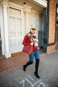 red sweater for winter, perfect lace up sweater, holiday colored sweaters, red sweater under $50, red holiday scarves