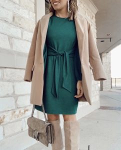 amazon holiday green tie front dress for winter casual office party outfit