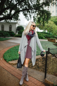 sunglasses for under $100, cowl neck shift dress, water resistant boots, grey slouchy water resistant boots, jaime shrayber