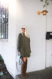oversized cardigan with pockets, hunter green cardigan with pockets, olive green cardigan with pockets, slouchy cardigan with pockets, over the knee brown suede boots