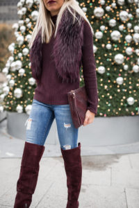 oversized burgundy clutch, mock neck burgundy sweater, $50 winter clutch
