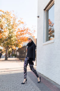holiday party leggings, ribbed mock neck sweater, solid black sweater