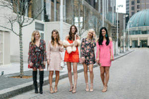 orange mini dress, short floral dress, light pink suede heels, friends valentines day