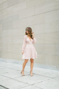 light pink silk dress, blush long sleeve silk dress