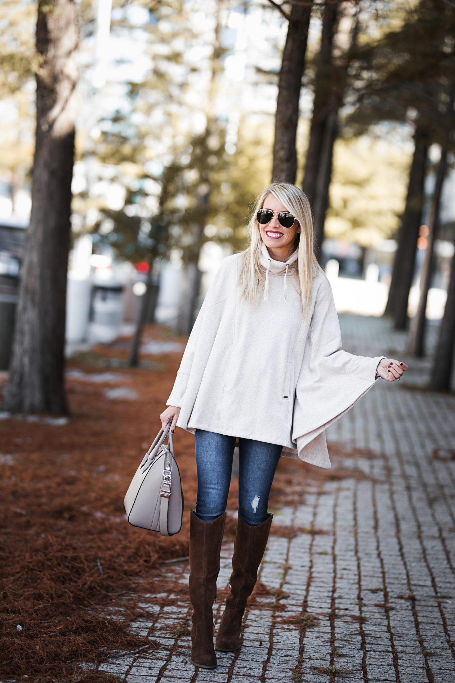 cozy and versatile poncho that can be worn with jeans or workout wear