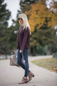 purple sweater with buttons fall sweaters latest boot trends buckle boot trend boot trends
