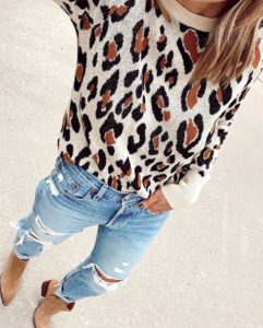 fashion blogger wearing budget friendly target leopard print sweater