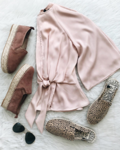 blush blouse - pink blouse - flowy blouse - blouse with tie detail - top with tie detail - cheetah espadrilles - blush espadrilles - summer shoes - spring shoes