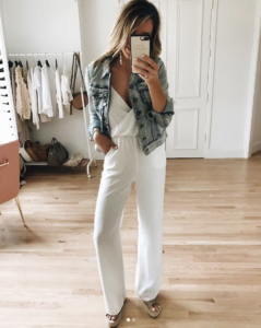 white jumpsuit - casual jumpsuit - white pantsuit - jumpsuit under $150 - outfit under $150 - denim jacket - outfit for night out - solid jumpsuit - spring fashion - spring trends - spring outfits - spring looks - jaime shrayber