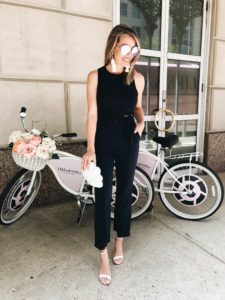 two piece set - navy two piece set - sophisticated look - navy slim pants - navy work pants - outfit for work - crop tank - navy crop tank - white accessories - white shell clutch - high waist crop flare pant
