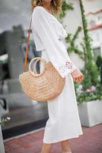 cute spring outfit - cropped pants - basket tote - cute handbag - cute blouse