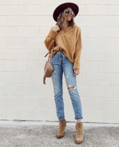 Topshop mustard deep v-neck sweater with Levi’s can’t touch this 501 skinny jeans