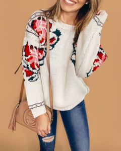 cream spring floral embroidered knit sweater
