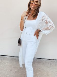 fashion blogger wearing white amazon affordable lace kimono