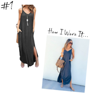 fashion blogger wearing amazon prime fashion casual gray maxi dress
