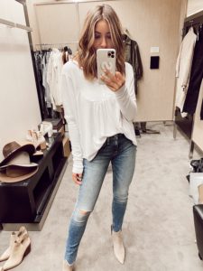 jaime shrayber nordstrom anniversary sale 2020 try on - free people white leo waffle knit henley tee