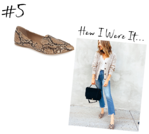 fashion blogger wearing steve madden snake print studded loafers for fall