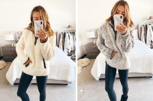 fashion blogger wearing white sherpa nordstrom pullover jacket