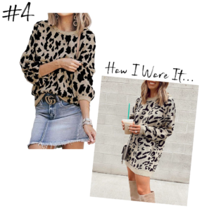 fashion blogger wearing amazon prime leopard animal print oversized sweater tunic dress