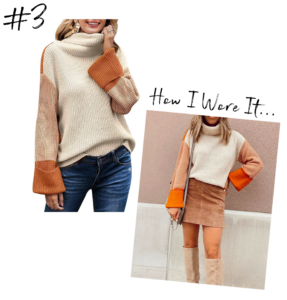 fashion blogger wearing amazon prime colorblock turtleneck chunky sweater