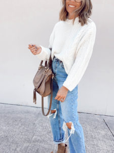 fashion blogger jaime shrayber wearing topshop patch cable oatmeal crewneck sweater