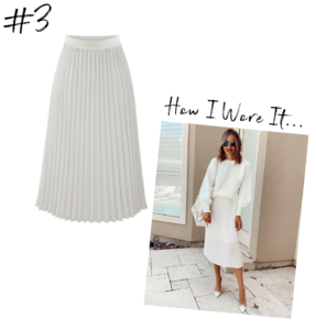 fashion blogger wearing amazon white pleated midi skirt