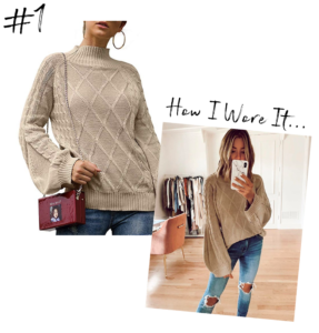 fashion blogger wearing amazon prime cozy cable knit sweater