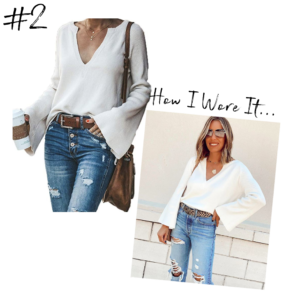 fashion blogger wearing amazon prime white bell sleeve sweater