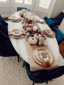 lifestyle blogger sharing formal dining room fall home decor