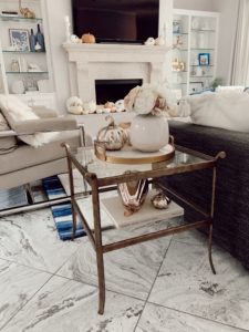 lifestyle blogger sharing living room fall home decor