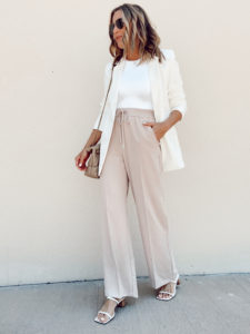 light brown wide leg pants outfit idea for spring