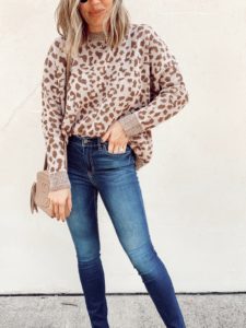 fashion blogger wearing walmart leopard print sweater