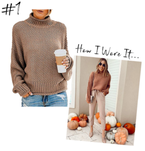 fashion blogger wearing amazon prime brown turtleneck chunky batwing sweater
