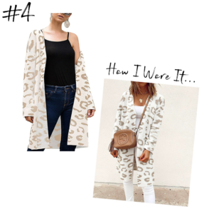 fashion blogger wearing amazon white leopard print long cardigan