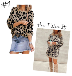 fashion blogger wearing amazon prime leopard animal print oversized sweater tunic dress