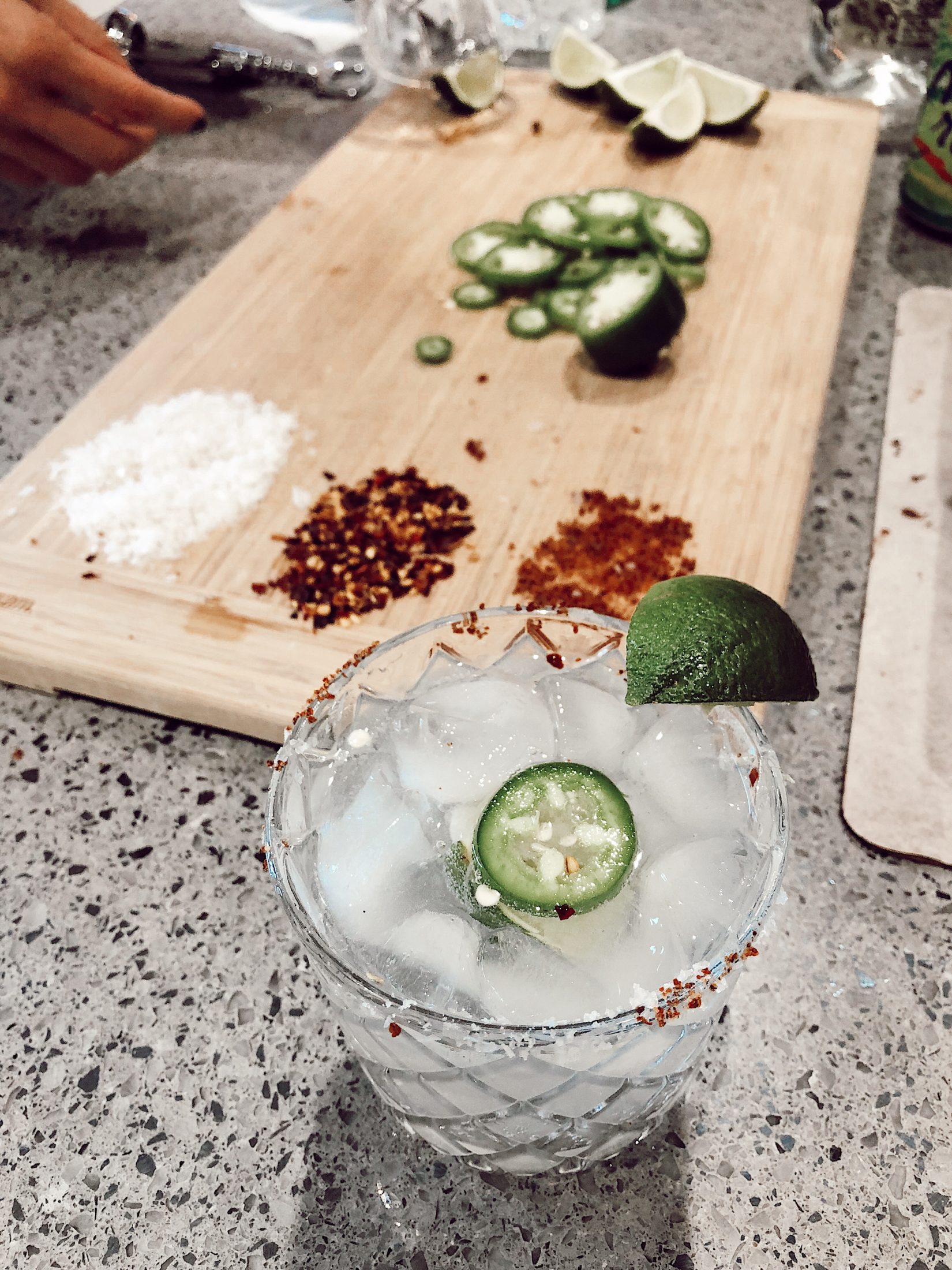 spicy jalapeno ranchwater tequila drink with lime