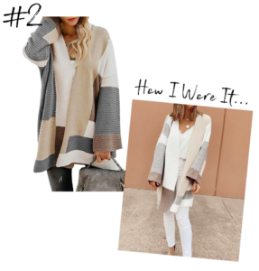 amazon prime fashion colorblock cardigan with white skinny jeans and white lace trim cami