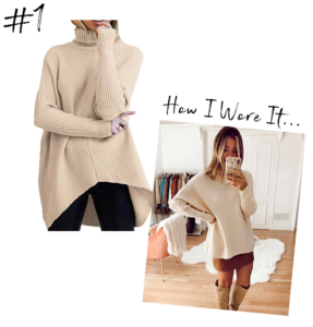 amazon prime fashion turtleneck batwing cream sweater with brown leather mini skirt and vince camuto nestel tall boots