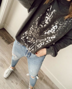 golden goose sneakers casual outfit Annie bing Romona panther washed black sweatshirt