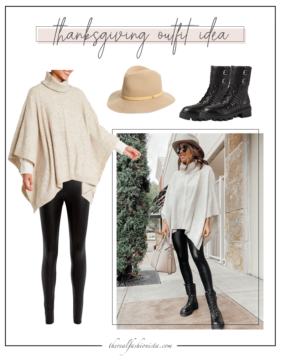 poncho with commando faux leather leggings outfit