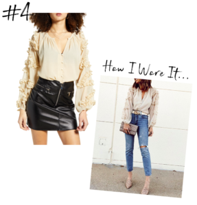 Topshop cream ruffle peasant top with Levi’s can’t touch this 501 skinny jeans white Gucci belt