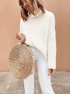 how to wear a straw bag - all white spring transitional outfit