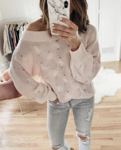 amazon pink off shoulder batwing knit oversized pullover sweater
