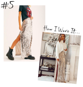 free people sea shell silver sequin maxi party skirt with side slit