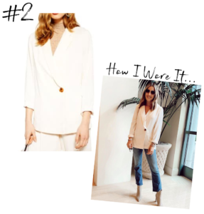 date night outfit - ivory white topshop rita blazer with step hem cut off jeans and marc fisher ivory white Ulani Pointy Toe Bootie